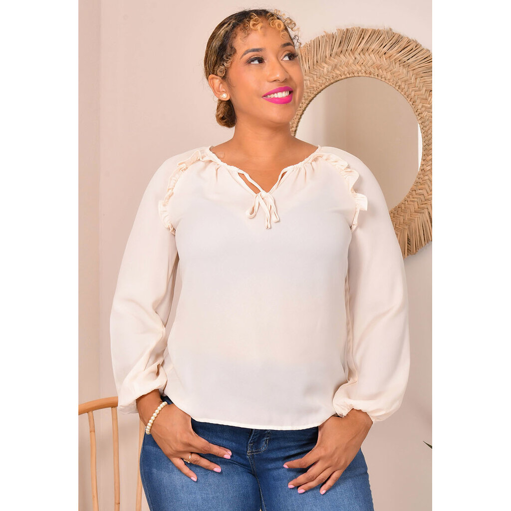 VITUS- Balloon Sleeve Top with Tie at Neck