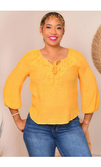 ZAC & RACHEL VEERIA- Long Sleeve Top with Embroidery at Neck