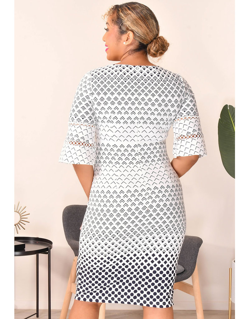 RELANA- Geo Printed Round Neck Dress