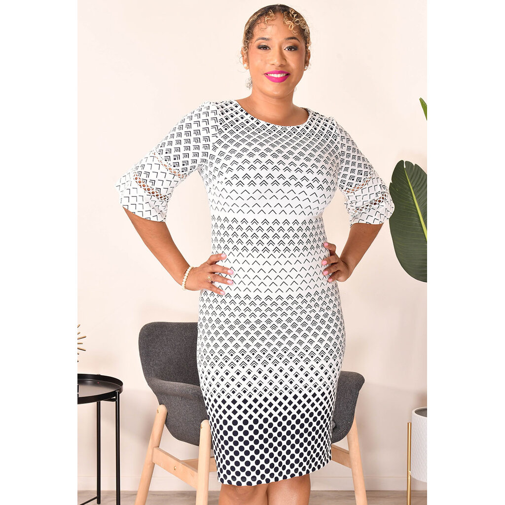 RELANA- Geo Printed Round Neck Dress