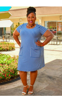 Nina Leonard IJIA- Plus Size Stripe Dress with Pockets