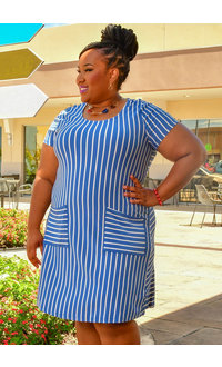 Nina Leonard IJIA- Plus Size Stripe Dress with Pockets