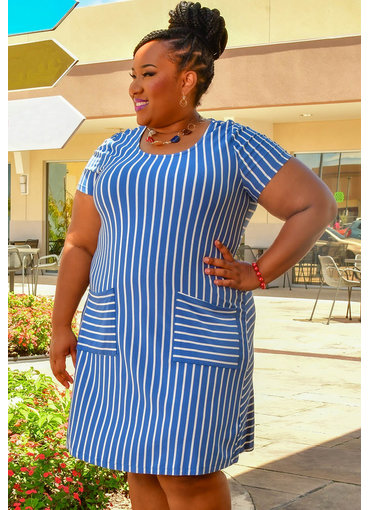 Nina Leonard IJIA- Plus Size Stripe Dress with Pockets