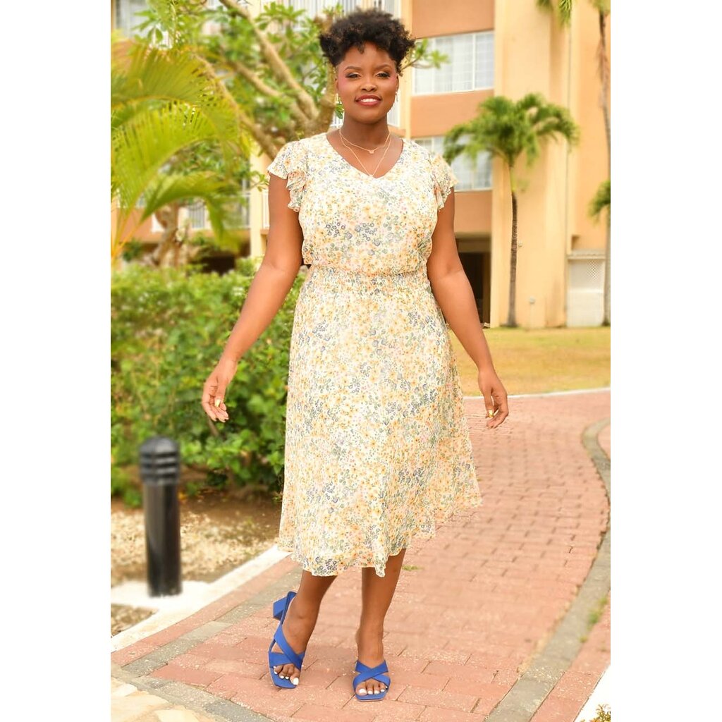 FILO- Floral Frill Sleeve Dress with Elastic Waist