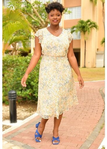 MSK FILO- Floral Frill Sleeve Dress with Elastic Waist