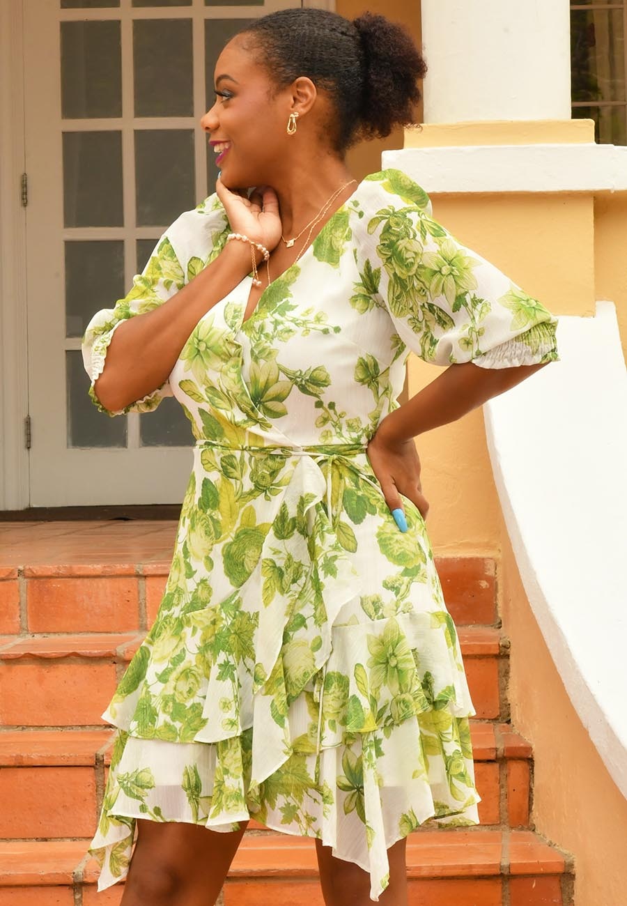 FUDI- Floral Print Dress with Sleeves - Harmonygirl.com