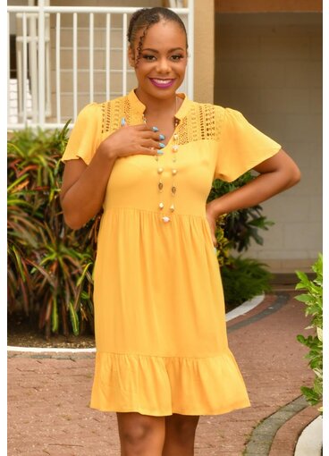 GETS ONORA- Solid Crochet Top Short Sleeve Dress