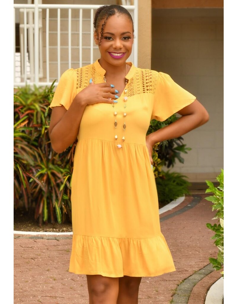 GETS ONORA- Solid Crochet Top Short Sleeve Dress