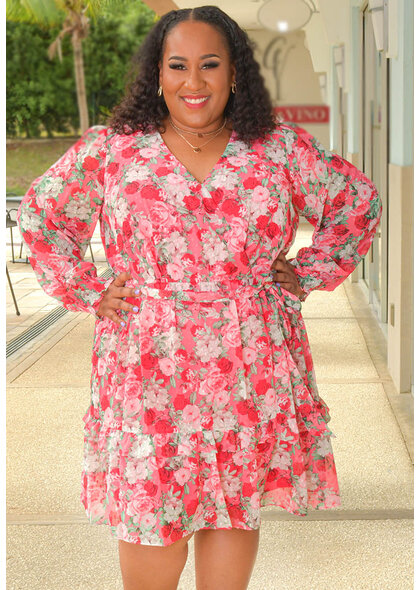 Maison Tara FIDEN-Plus Size Floral Long Sleeve Dress