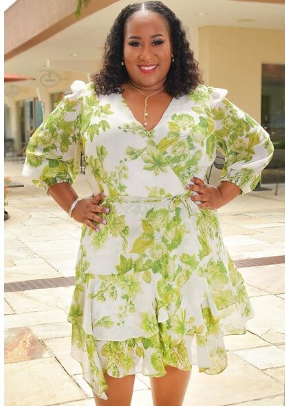 Maison Tara FUDI-Plus Size Floral Print Dress with Sleeves