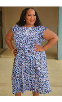 Jessica Howard IVER- Plus Size Dotted Dress with Frill Arms