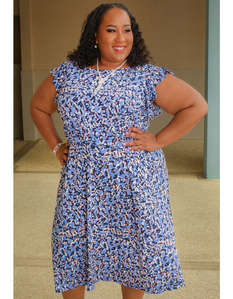 Jessica Howard IVER- Plus Size Dotted Dress with Frill Arms