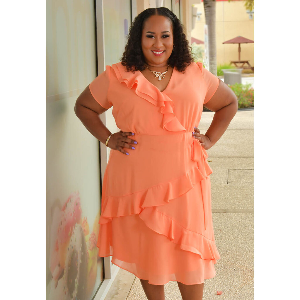 REETIO- Plus Size Solid Short Sleeve Dress
