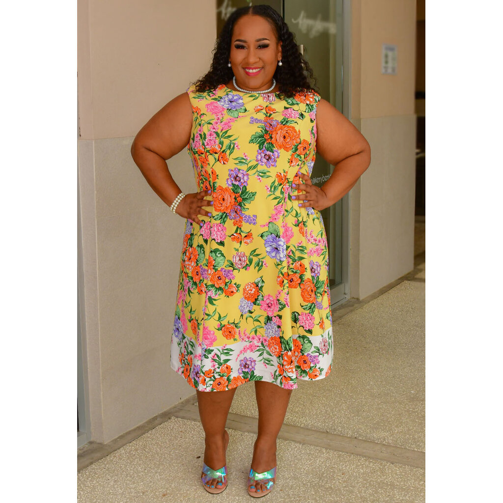 RENIP- Plus Size Floral Fit & Flare Dress