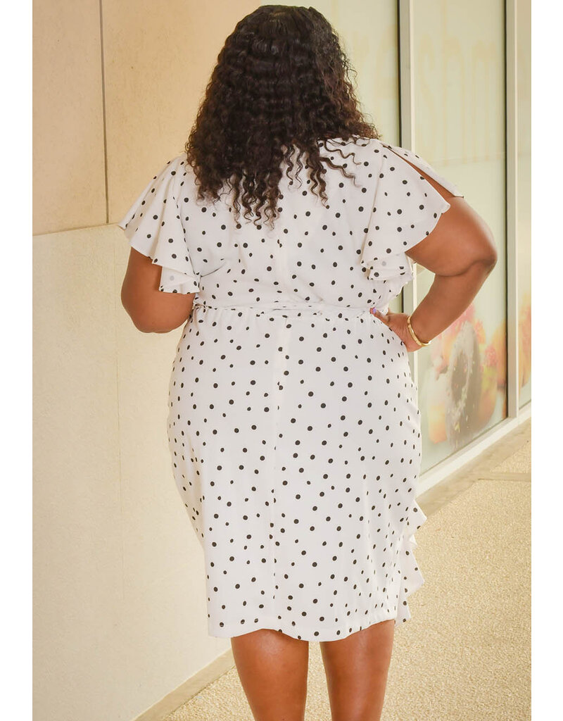 Maison Tara RITO-Plus Size Polka Dot Frill Arm Dress