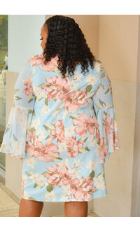 Shelby & Palmer RUSSEL- Plus Size Floral Trumpet Sleeve Dress