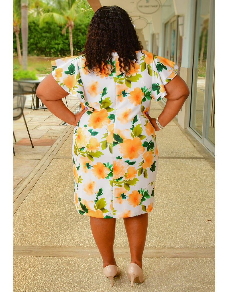 Jessica Howard UONA-Plus Size Floral Dress with Frill Arms