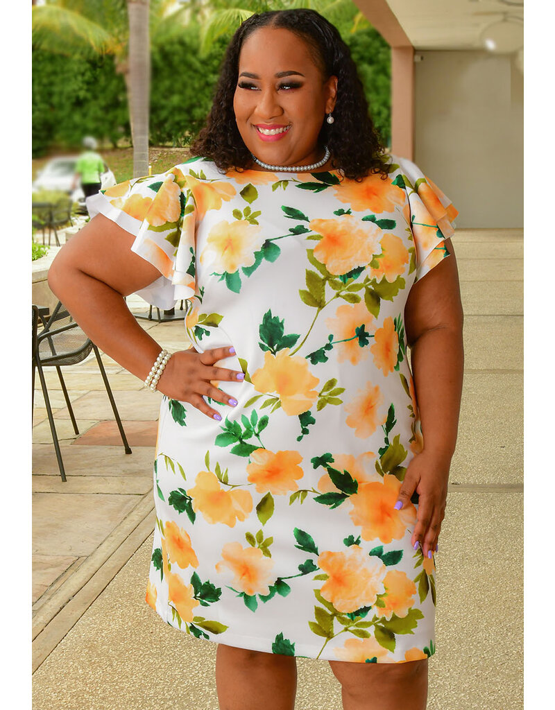 Jessica Howard UONA-Plus Size Floral Dress with Frill Arms