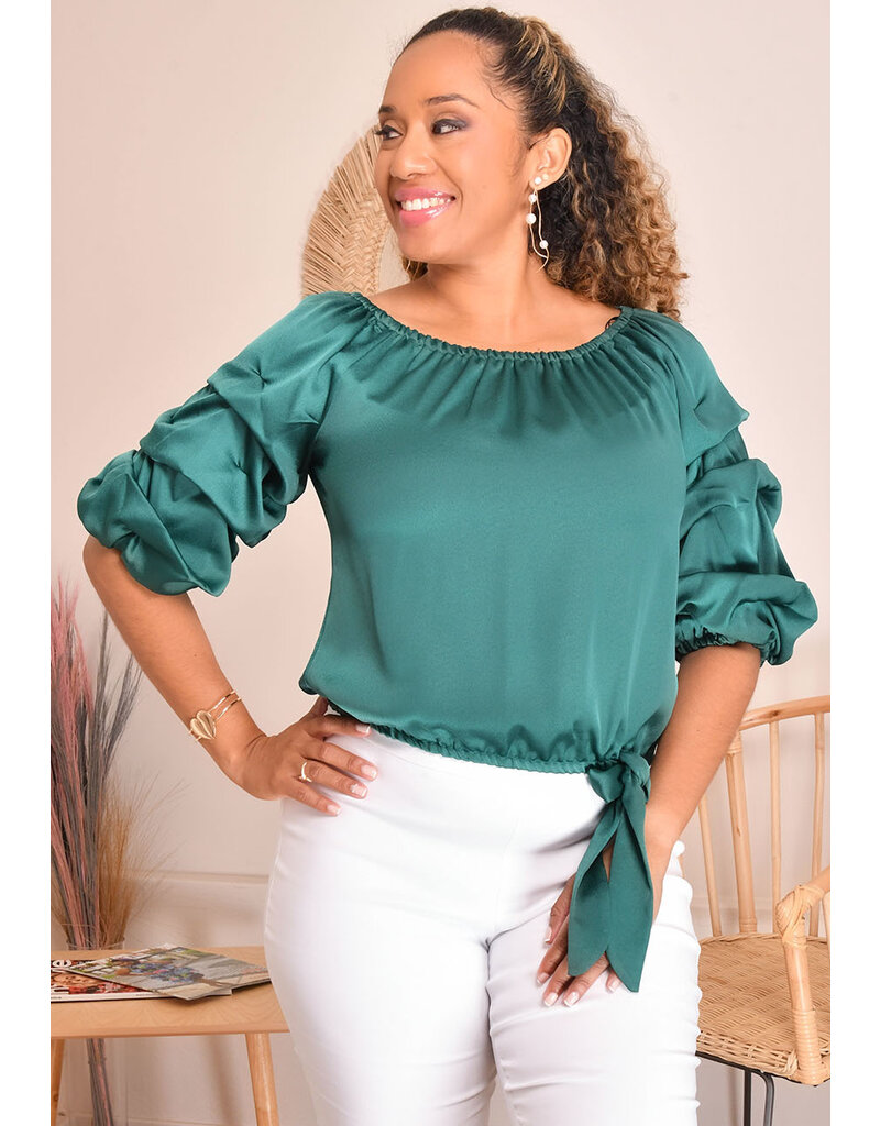 MSK VIDIA- Petite Satin Top with Gather Sleeves