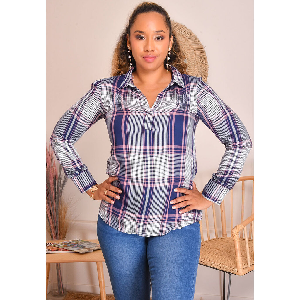 VOBELL- Plaid Long Sleeve Top
