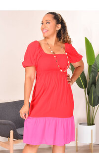 ROBERT LOUIS KELZO- Color Block Puff Sleeve Dress