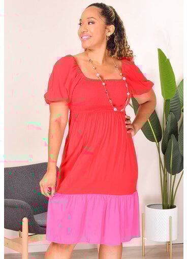 ROBERT LOUIS KELZO- Color Block Puff Sleeve Dress