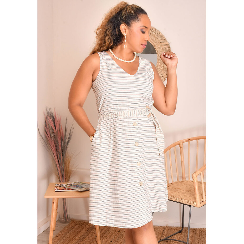 KEMIE- Stripe V-Neck Dress with Band