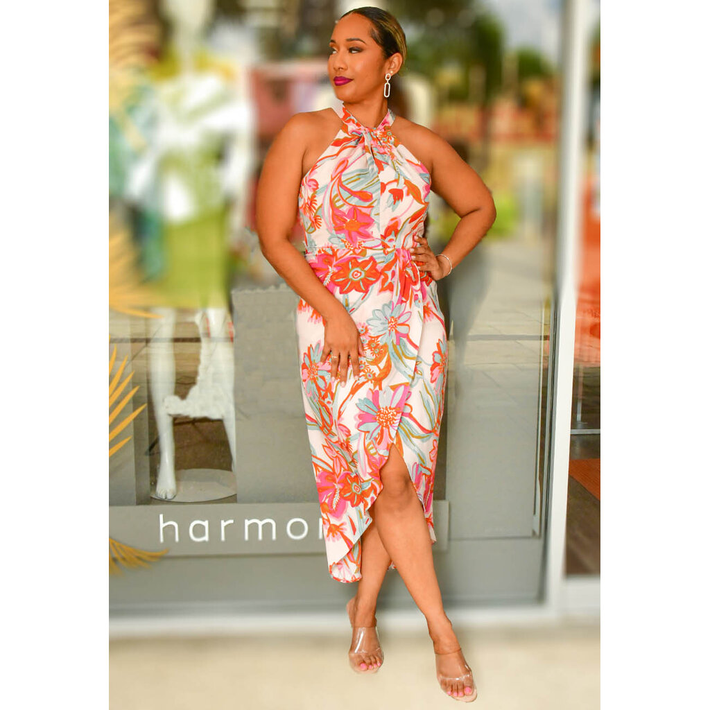 FITTS- Long Floral Hi-Neck Dress