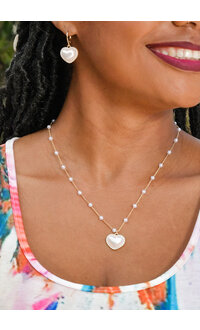 NIEHS Pearl Heart Chain & Earring Set