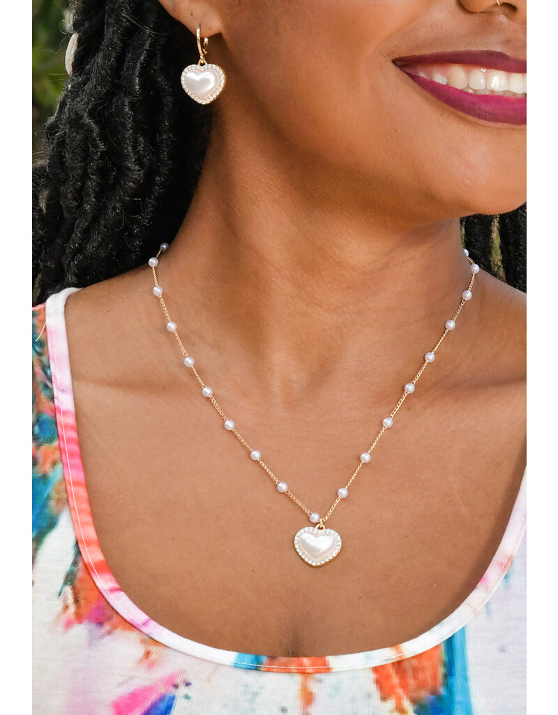 NIEHS Pearl Heart Chain & Earring Set