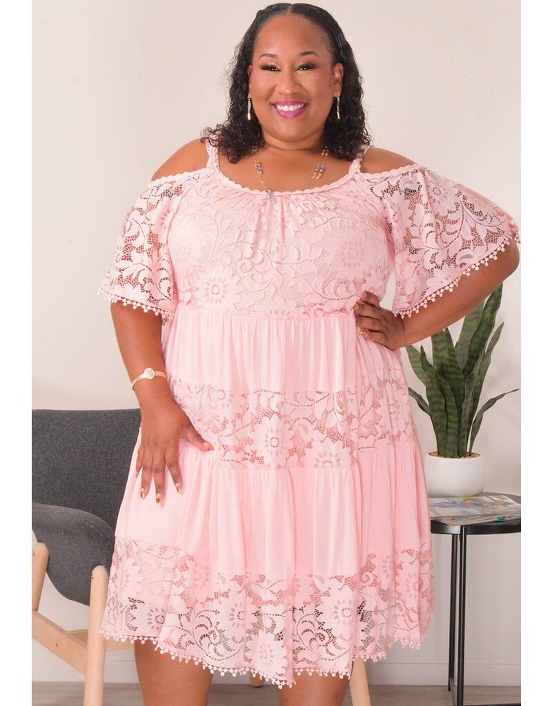 Signature GENESIS- Plus Size Lace Ruffle Hem Dress