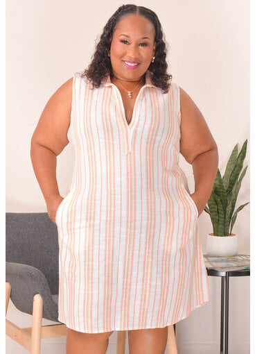 MLLE Gabrielle KILIO- Plus Size Stripe Dress with Collar