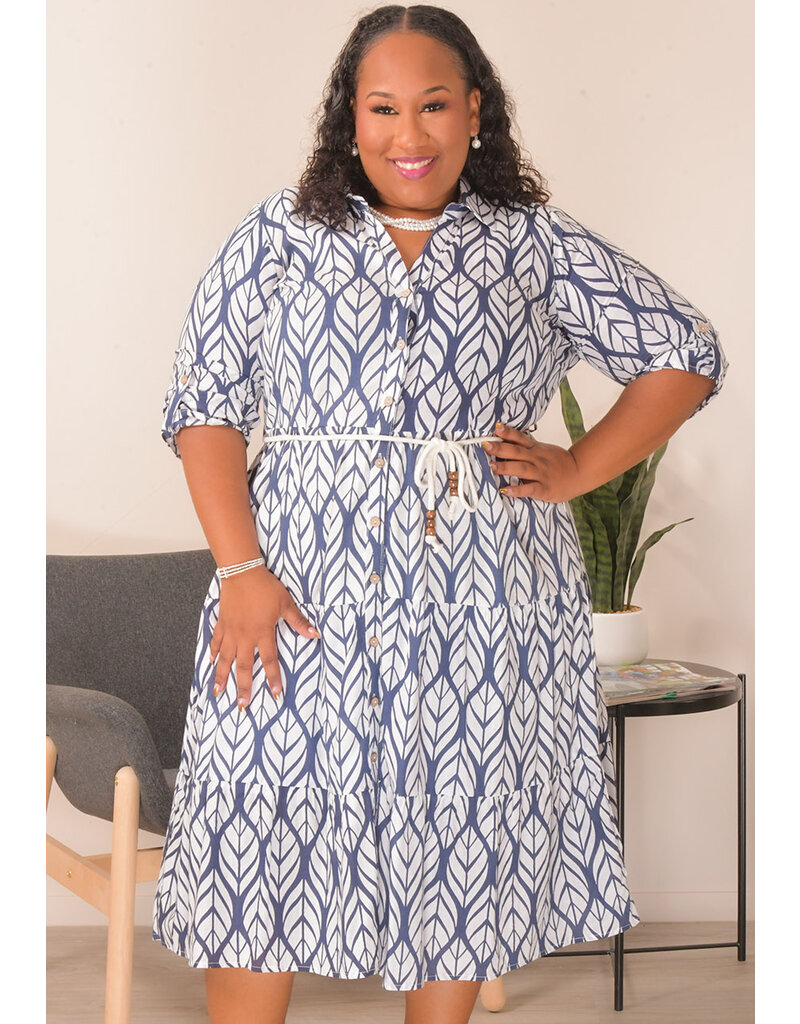 MLLE Gabrielle KAJAH- Plus Size Printed Dress with Rope Band