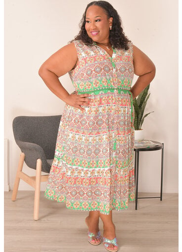 MLLE Gabrielle KADIE- Plus Size Printed Dress With Rope Band