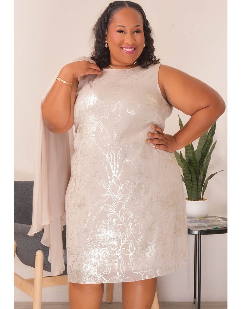 Ignite Evenings FIDDA- Plus Size Armhole Round Neck Foil Print Dress