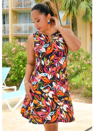 MSK IDANET- Printed Three Ring Keyhole Dress