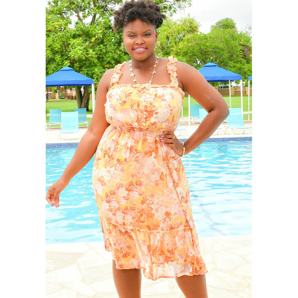 FEDLIO- Floral Ruffle Strap Dress