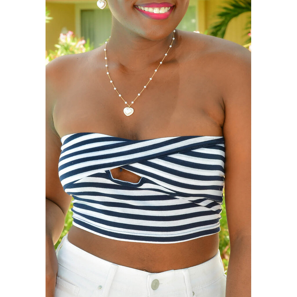 VIGIT- Stripe Tube Top with Keyhole