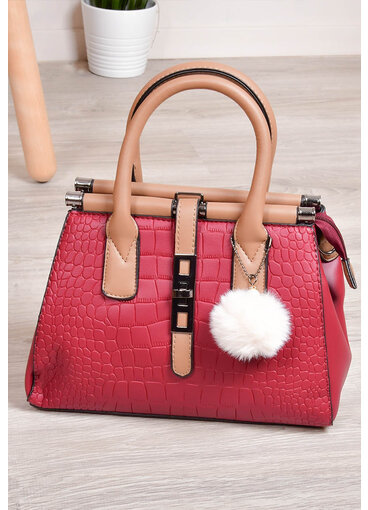 GETS Croc Skin Contrast Bag with Fur Cham