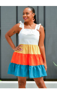 GETS OQUIN- Frill Straps Dress With Colour Block Bottom