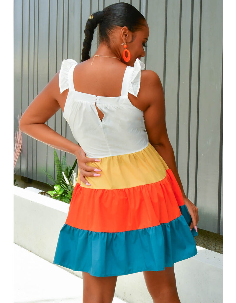 GETS OQUIN- Frill Straps Dress With Colour Block Bottom