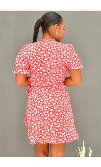 GETS OLERN-Wrap Printed Dress With Puff Sleeves