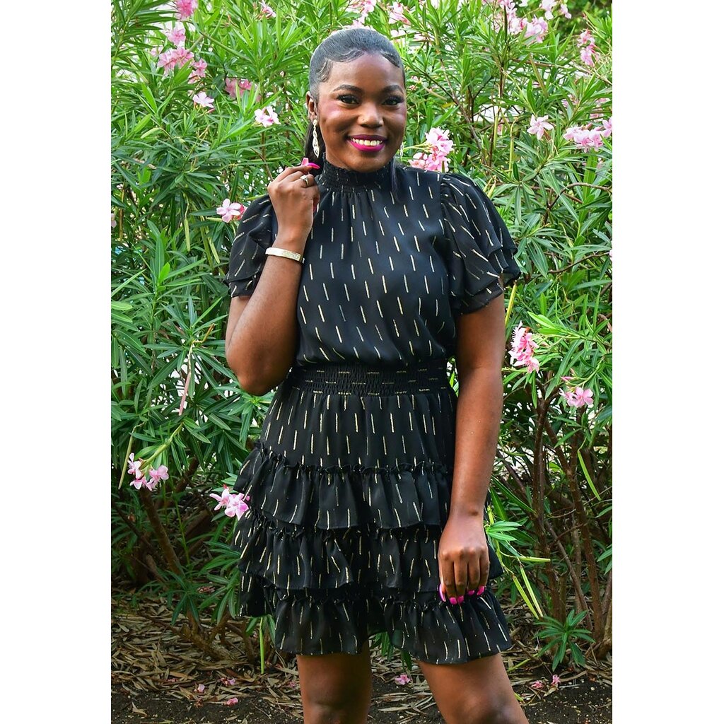FIYIA- Elastic Neck Dress with Frill Sleeves