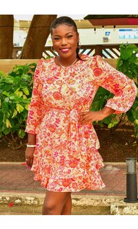 1.STATE FLIM- Printed Balloon Sleeve Dress with Band