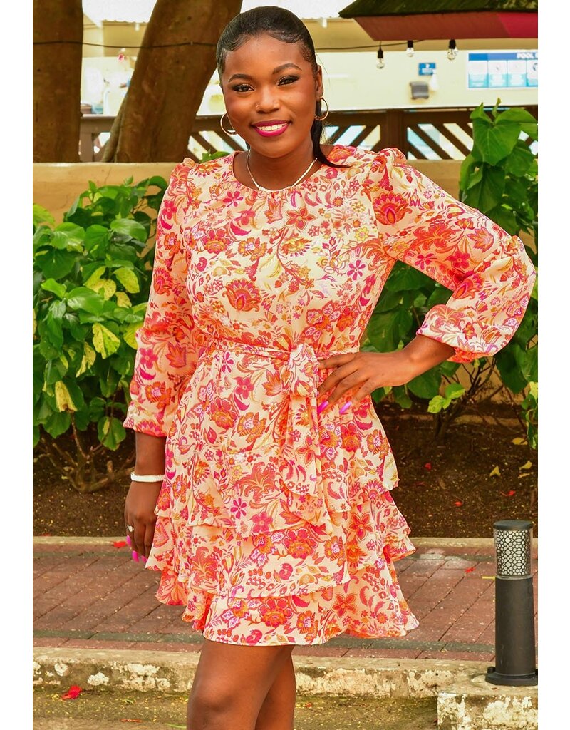 FLIM Printed Balloon Sleeve Dress with Band Harmonygirl