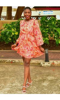 1.STATE FLIM- Printed Balloon Sleeve Dress with Band