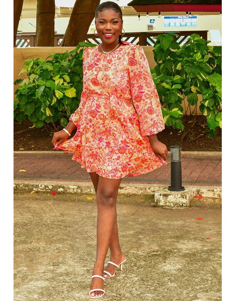 1.STATE FLIM- Printed Balloon Sleeve Dress with Band