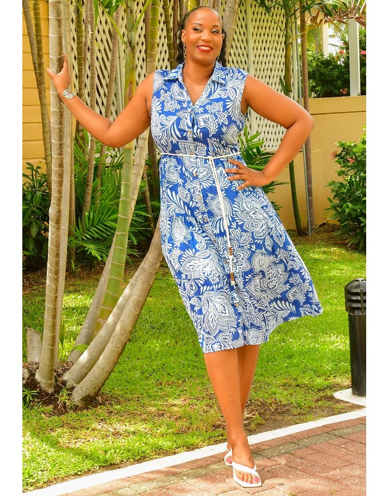 MLLE Gabrielle KADIE- Printed Dress with Collar & Rope Band