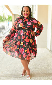 Maison Tara FITAH- Plus Size Floral Elastic Neck Dress