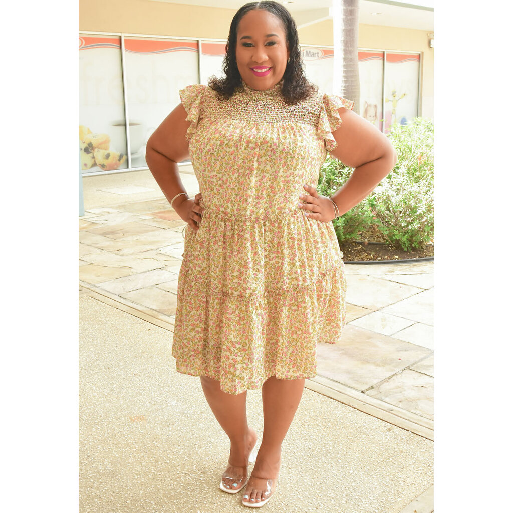FRECO- Plus Size Elastic Turtle Neck Frill Arm Dress